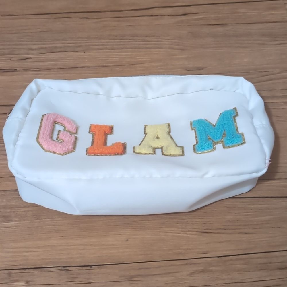 White with Rainbow GLAM Patches MakeUp‎ Bag